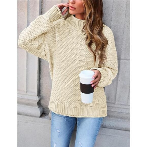 Women's Turtleneck Batwing Sleeve Oversized Chunky Knit Pullover Sweater - Picture 5 of 7